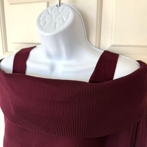 NWT Cable & Gauge Burgundy Off The Shoulder Strappy Sweater - Picture 3 of 16